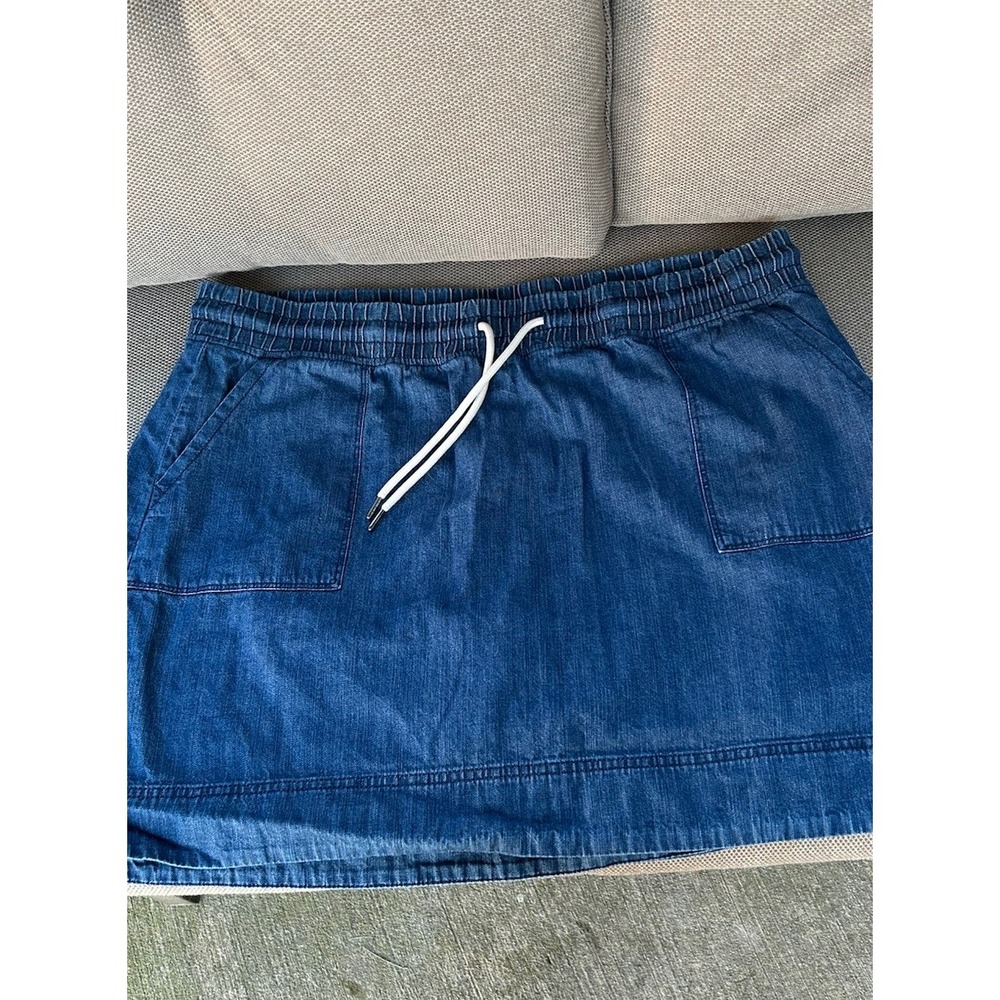 32 Degrees Mini Skort Dark Blue Chambray Drawstring Size XL Inner Shorts Pockets